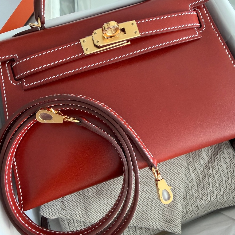 Hermes Red box Leather mini Kelly with Gold Hardware - Picture 4 of 14